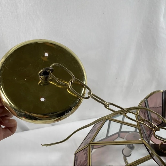 ☘️SOLD☘️Vintage New Box Tiffany Style Plate Glass Swag Ceiling Chandelier Light - Picture 12 of 13